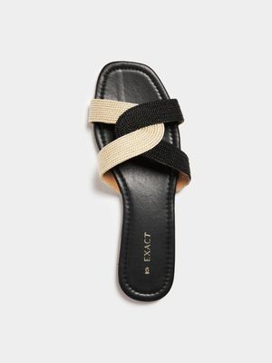 Women's Black & Natural Straw Sandals