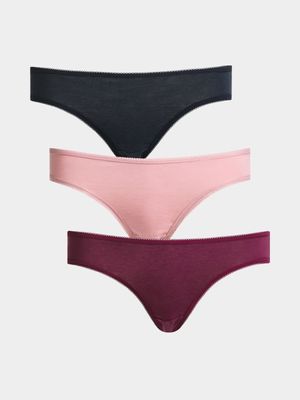 Jet Women's 3 Pack Bikini Burgundy Teal Blush RPL Panties