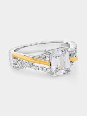 Yellow Gold & Sterling Silver Cubic Zirconia Emerald-Cut Infinity Ring