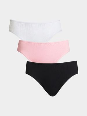 Jet Ladies 3 Pack High Cut Black Pink Grey Melange Panty Packs