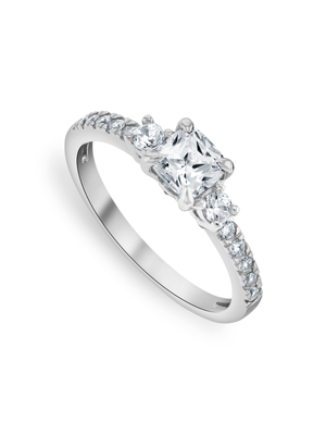 White Gold Moissanite Cushion Trilogy Women’s Ring