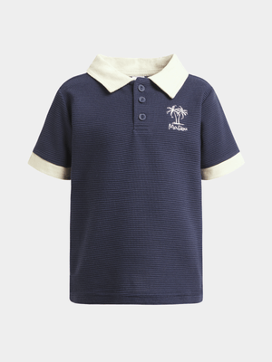 Jet Younger Boys Navy/Cream Ottoman Golf Shirt