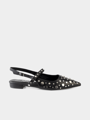 Women's Sissy Boy Black Stud Slingback flat Shoes