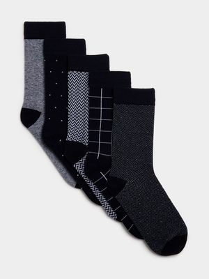 Men's Markham 5pk Design Navy Formal Socks