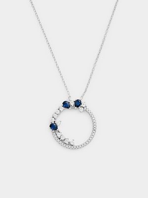 Sterling Silver Blue & White Spinel Scatter Circle Pendant