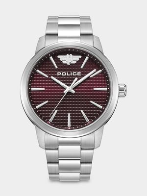 Police Raho Stainless Steel Maroon Dial Chronographic Bracelet Watch