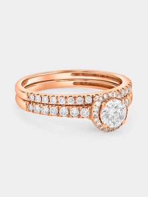 Rose Gold 1ct Lab Grown Diamond Round Halo Twinset Ring