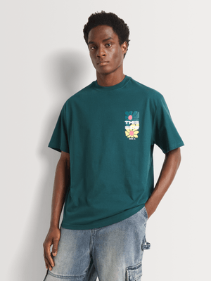 Men's Markham Floral Other Side Graphic Green T-Shirt