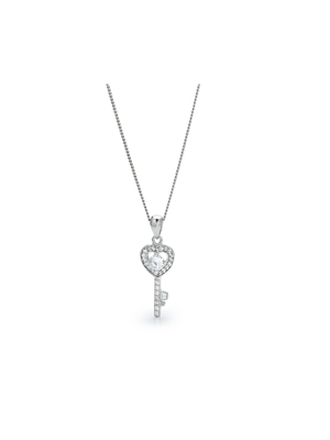 Sterling Silver Cubic Zirconia Sparkling Key Pendant