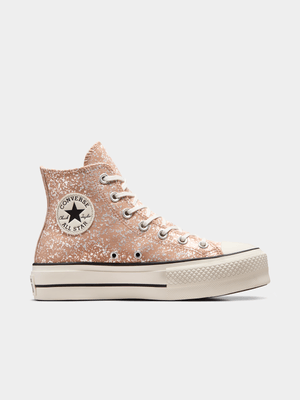 Womens Converse Chuck Taylor All Star Lift Glitter Cinder/Egret/Black Platform Sneakers