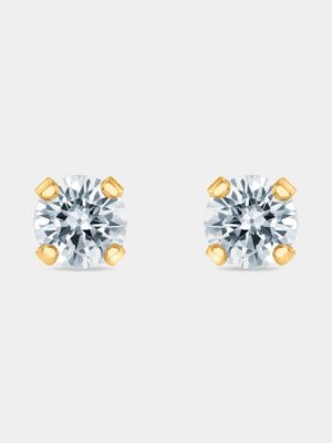 Yellow Gold, Cubic Zirconia Classic 4mm Stud Earrings