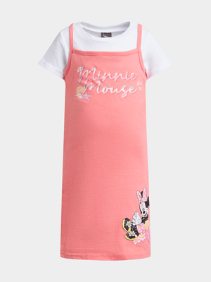 Jet Younger Girls Coral Minnie Mouse Pinafore Dress