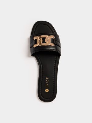 Women's Black & Gold Chain Sandals