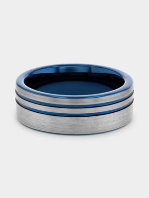 Blue Plated Tungsten Side Stripes Ring