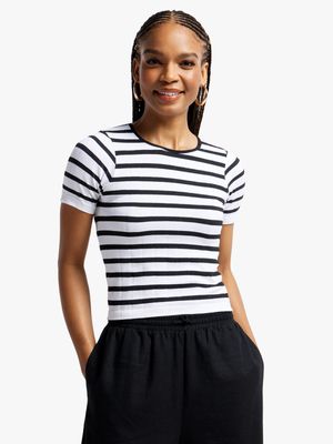 Women's Black & White Striped Seamless T-Shirt