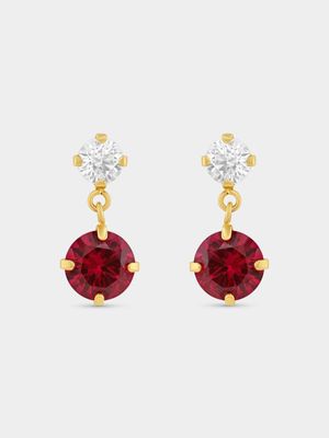 9ct Yellow Gold Red & White Cubic Zirconia Drop Earrings