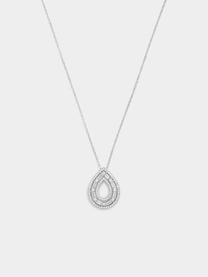 Sterling Silver Cubic Zirconia Multi-Stone Pear Pendant