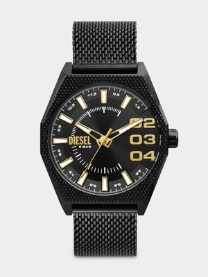 Diesel Scraper Black Plated Stainless Steel Mesh Watch