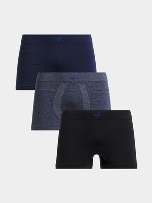 Men's Navy & Black 3-Pack Seamless Trunks