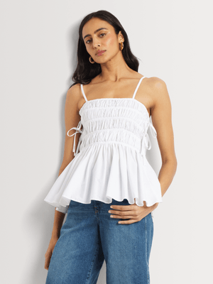 Ruched Peplum Tie Detail Strappy Top