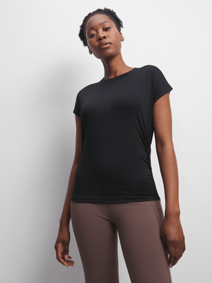 Womens TS Rouched Black Performance Tee