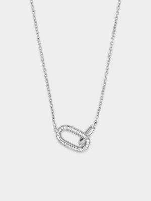 Sterling Silver Cubic Zirconia Double Oval Link Pendant