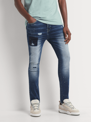 Men's Relay Jeans Super Skinny Splash Mid Wash Blue Denim