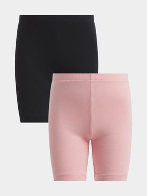 Young Girl's Pink & Black 2-Pack Cycling Shorts