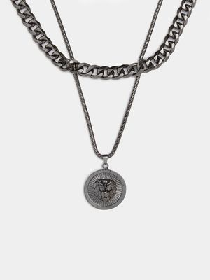 Men's Markham Gunmetal Oversize Mufasa Pendant Necklace Set