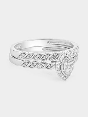 Sterling Silver Lab Grown Diamond Marquise Twisted Twinset Ring