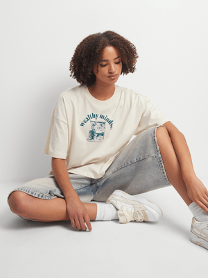 Puma Women's Ecru Oversized Cropped T-Shirt