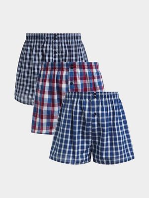 Jet Men's Blue Check 3 Pack Boxer Shorts