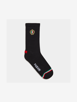 Fabiani Men's Embroidered Black Crest Shaft Socks