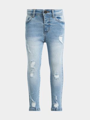 Older Girl's Mid Wash Rip & Repair Skinny Jeans