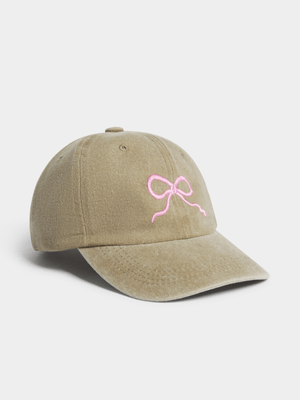 Women's Taupe Pigment Wash Bow Peack Cap