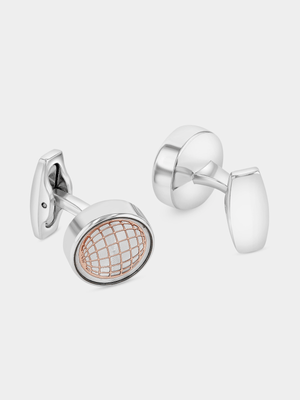 Silver & Rose Plated Round Globe Etched Cufflinks