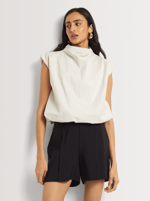 Highneck Extended Shouder Bubble Hem Top