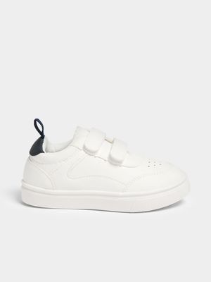 Jet Younger Boys White Navy Double Velcro Sneakers