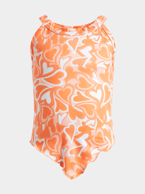 Jet Younger Girls Orange/White Heart Top