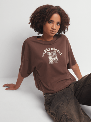 Puma Women's Brown Oversized Cropped T-Shirt