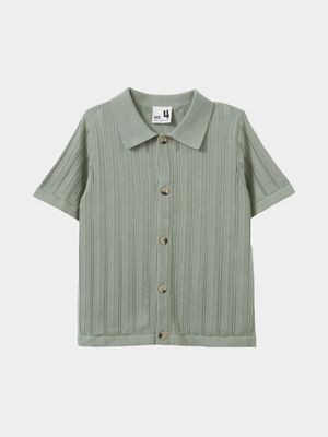 Cotton On Kids Boy Green Knitted Short Sleeve Shirt