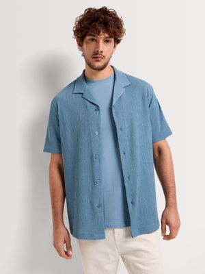 Men's Markham Plain Crinkle Blue Shirt