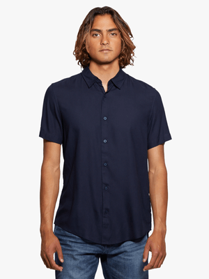 Men's Guess Blue Eco Rayon Solid Shirt