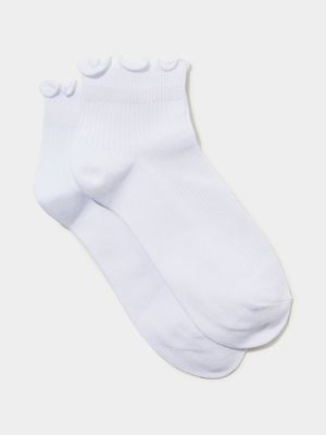 Women's Cotton On White Frill Ribbed Ankle Socks