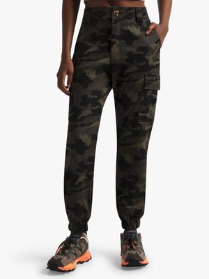 Women's Black Camo Utility Pants With Elastic Band