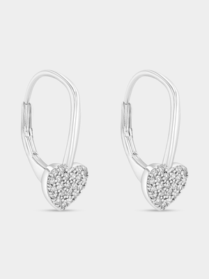 Sterling Silver Cubic Zirconia Heart Drop Earrings