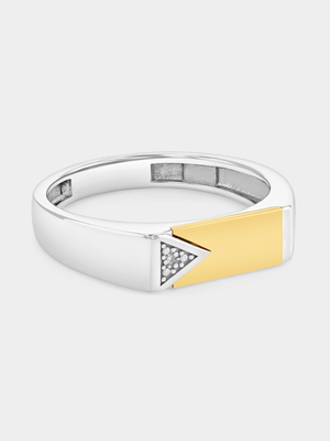 Yellow Gold & Sterling Silver Diamond Triangle Ring