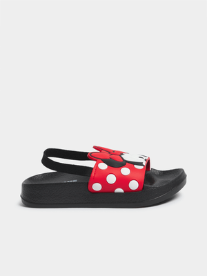 Jet Younger Girls Black/Red Minnie Mouse Slides