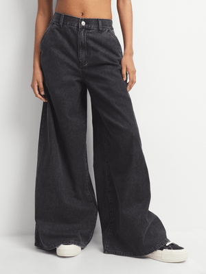 Redbat Women's Black Wash Extreme Wide Leg Jeans