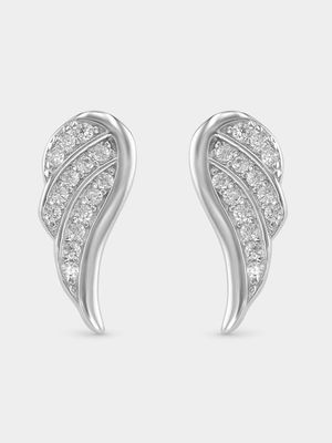 Sterling Silver Cubic Zirconia Wing Stud Earrings